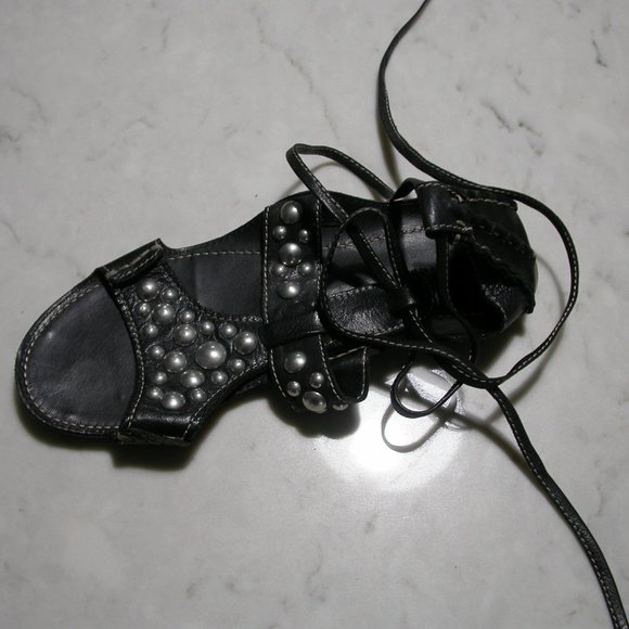 Black Leather Gladiator Sandals - Picture 5 of 8